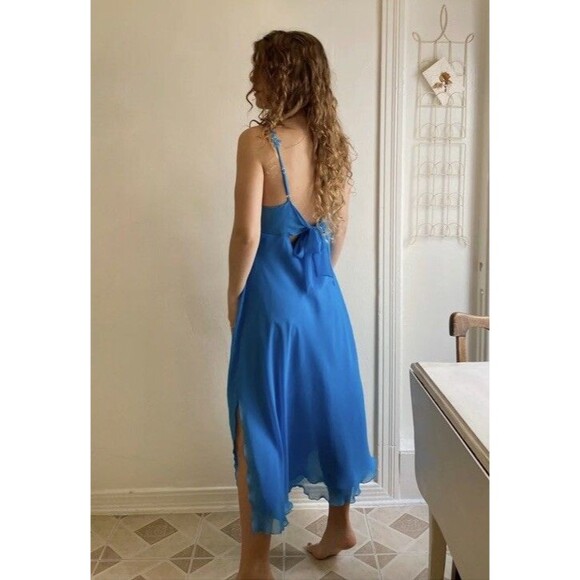 Y2k Vtg Deadstock Whimsical Delicates Ocean Blue Cowl Neck Slip Dress Sz M Fairy - Picture 4 of 15